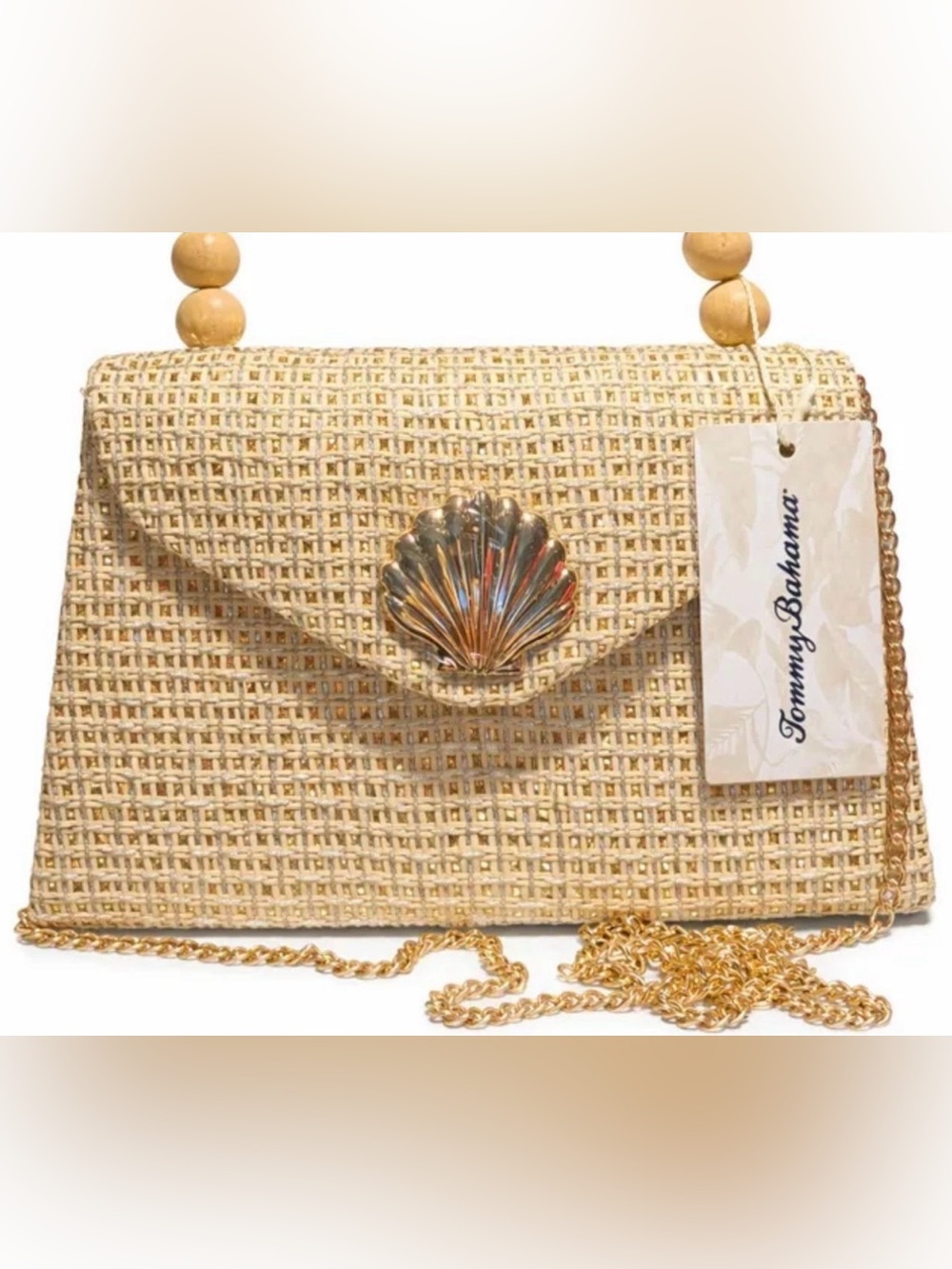 Tommy Bahama Woven Shell-Front Crossbody in Natural Beige  NEW